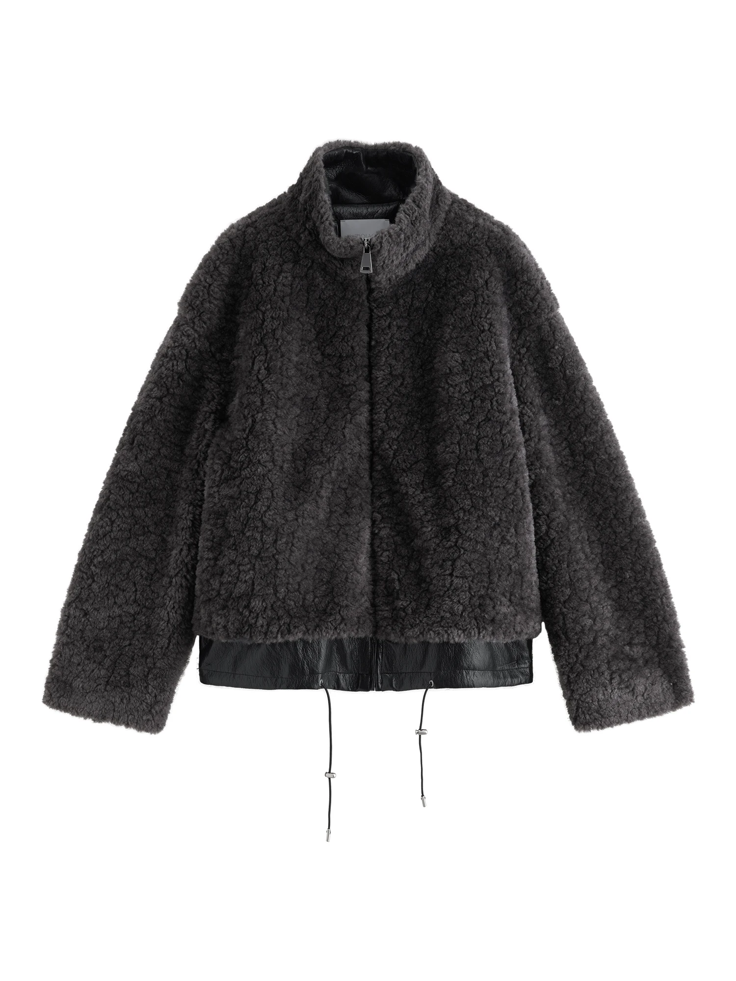 ZIQIAO 2025 Winter Women's Petite Stand Collar Faux Fur Shearling Short Jacket Plush Teddy Zip Up Cozy Fleece Cropped Coat