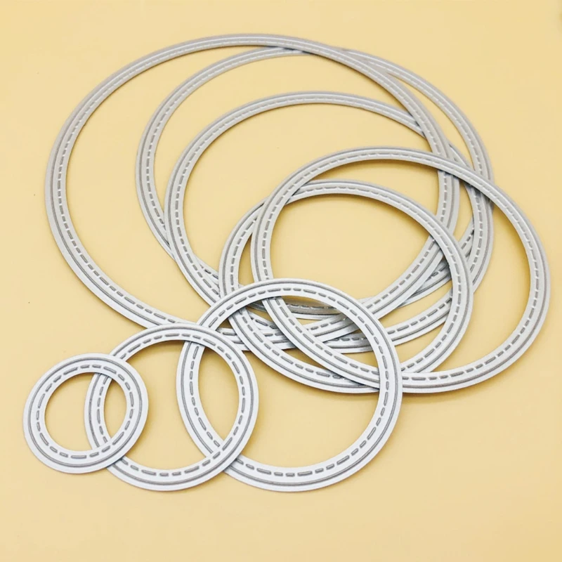 8ชิ้น/เซ็ตวงกลมรอบกรอบโลหะที่ตัดลายกระดาษลายฉลุสมุดภาพ DIY แสตมป์การ์ดกระดาษงานฝีมือลายนูนตกแต่ง