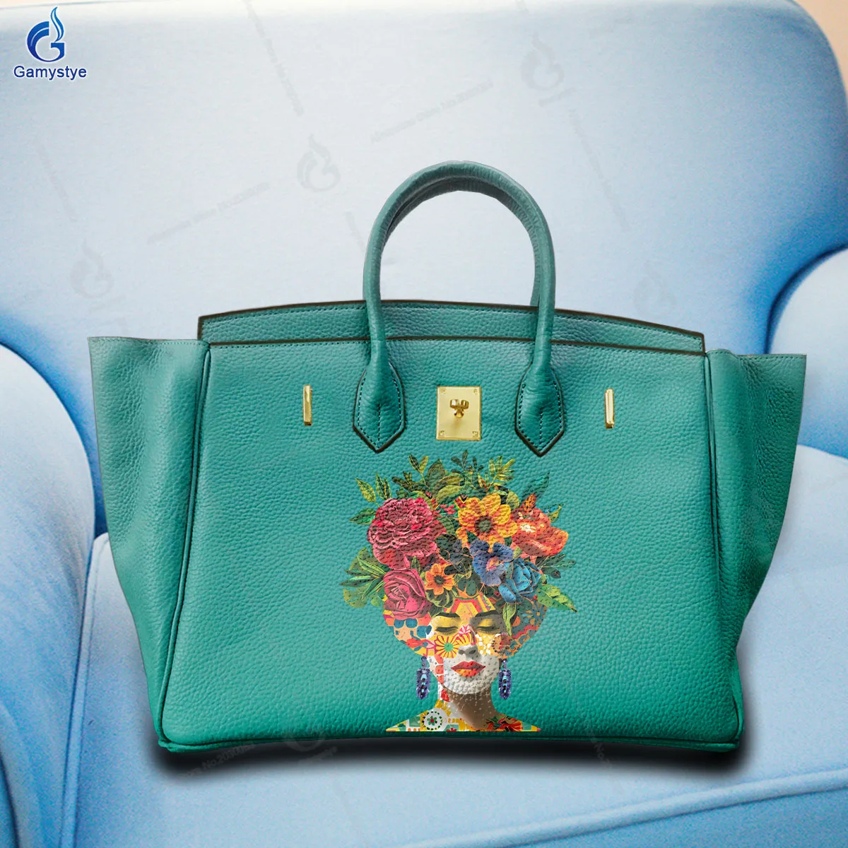 

Printed Customize Art Bags Artistic floral and portrait patterns Real Cowskin Leather Lady Tote Bag Woman Sac A Mains Luxury Bos