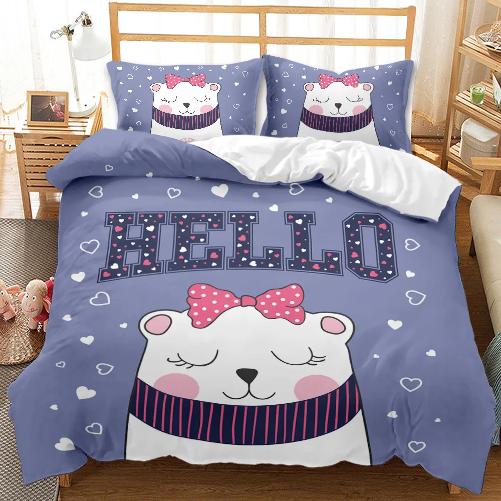 

Cute cartoon cats three -piece 3D digital printing foreign trade grinding hair quilt bedding supplies