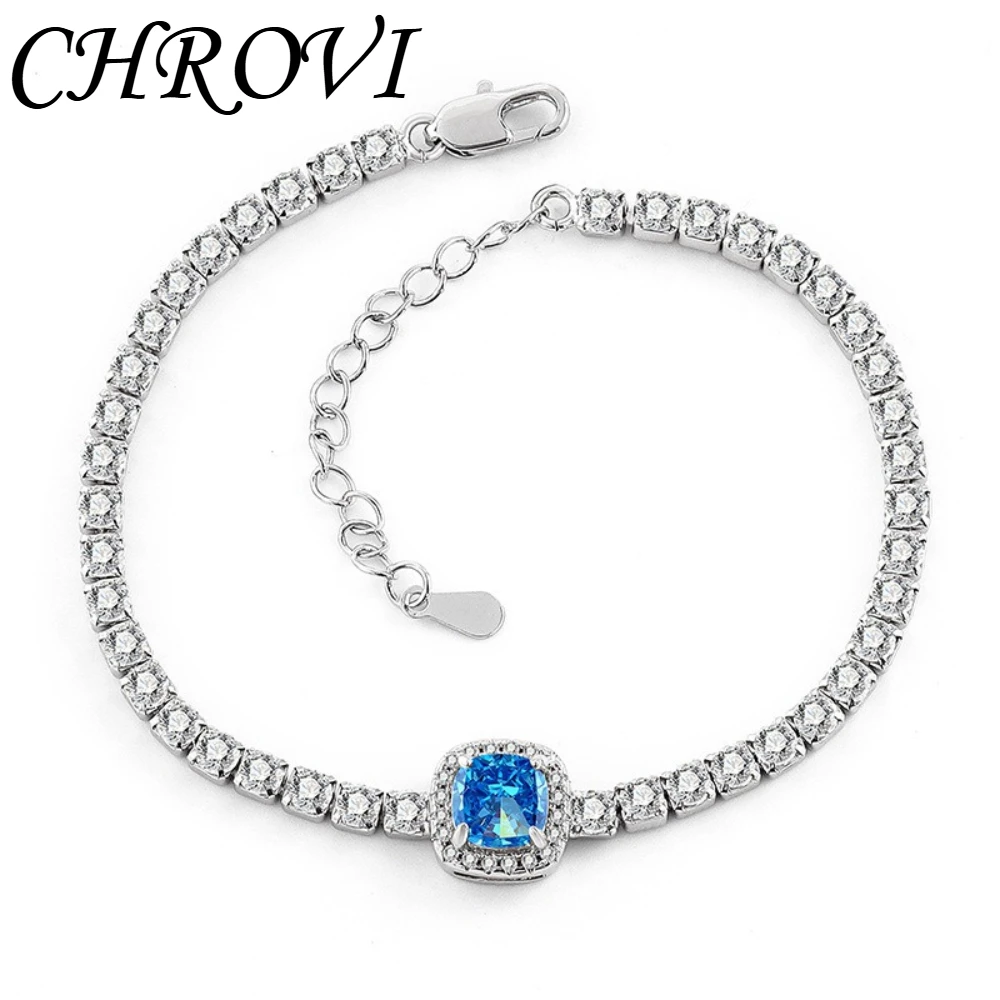 925 Reines Silber Funkelndes Edelstein-Eisblumen-Armband mit Hochkarätigen Diamanten im Prinzessinnen-Quadrat-Design – Detail 14