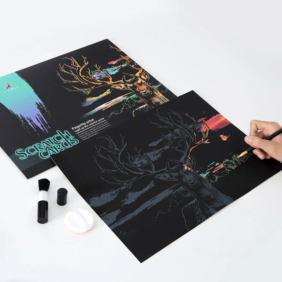 A3 Scratching Paper Animal Scratching Colorful Handmade 8-Open Scratching with Pattern Creative DIY Production Notebook