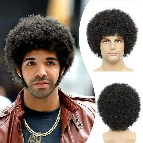

70s Disco Afro Wig Short Black Men's Afro Curly Wig Synthetic Wig Anime Cosplay Halloween Costume Props Wigs