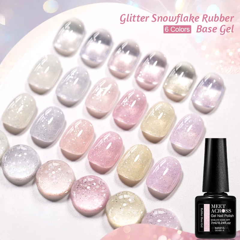 Glitter Snowflake Rubber Base Gel Nail Polish Nude Pink Semi Permanent Soak Off Self Leveling UV Gel Varnish Nail Supplies DIY