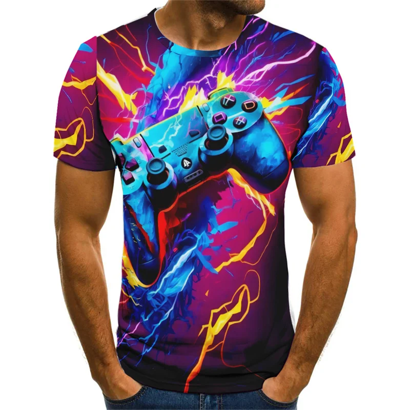 GamePad Pattern Men's Fashion T-Shirts Short Sleeve 3d Printed Tie-dye Male T Shirt 6XL Plus Size Casual Summer Tops