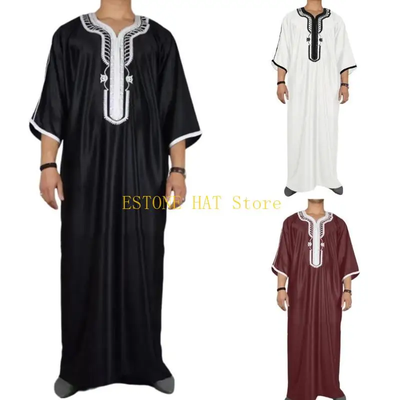 49MF Man Oriente Médio Jubba Thobe Islâmico Kaftan Thobe Robe Tradicional Marroquino
