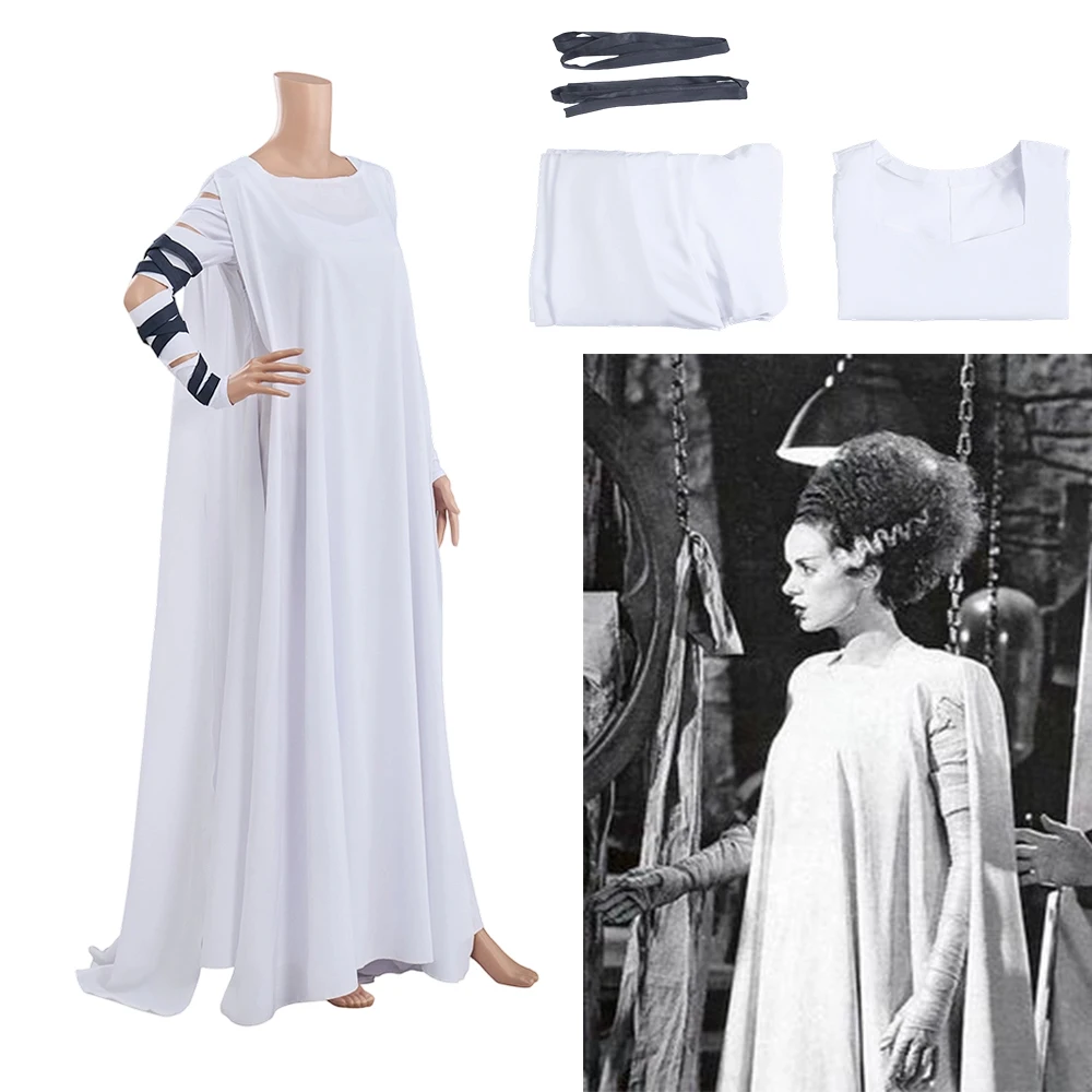 Disfraz de Elizabeth Cosplay, Vestido de Novia de Frankenstein, Túnica Blanca para Mujer, Disfraz de Halloween, Carnaval, Fiesta, Disfraz de Reina, Vestido de Baile
