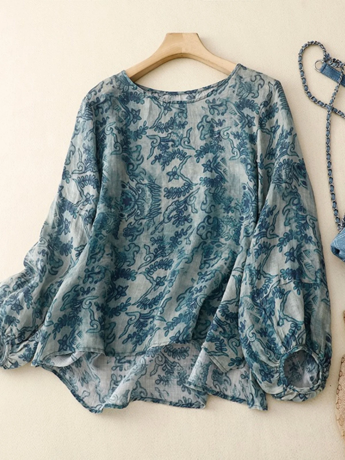 

Women's Summer Outerwear Design Sense irt Lantern Sve Doll Top Linen Women's Faion 2025 Seasonal Clothing