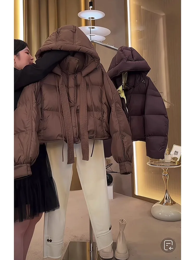 Chic ort com capuz para baixo Jaet feminino cor café coreano sle thi outerwear inverno faion commute sle branco du para baixo