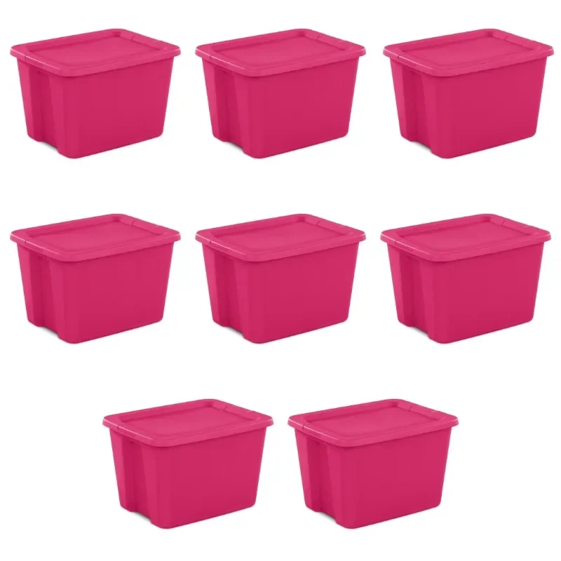 

Tool Large Storage Bin, 18 Gallon Storage Container with Snap-On Lid, Pink, Pack of 8