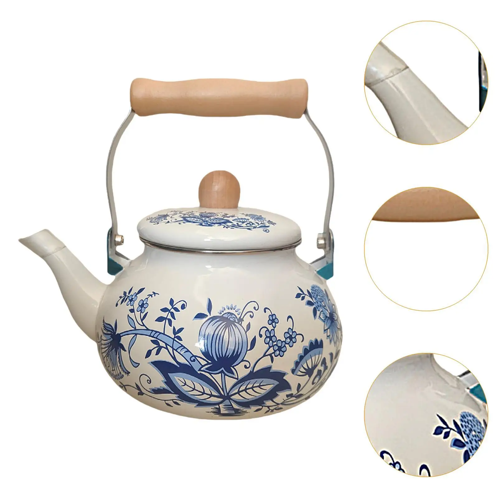 Enamel Teapot 2.5L Floral Enamel Pot for Household Stovetop Boiling Water