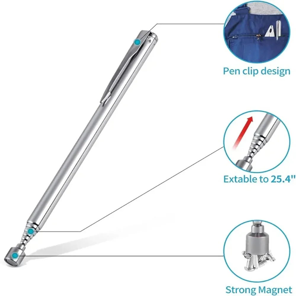 1PC Silver/Black Portable Telescopic Magnetic Pen Pick Up Hand Tool Capacity for Picking Up Nut Bolt Extendable Pickup Rod Stick