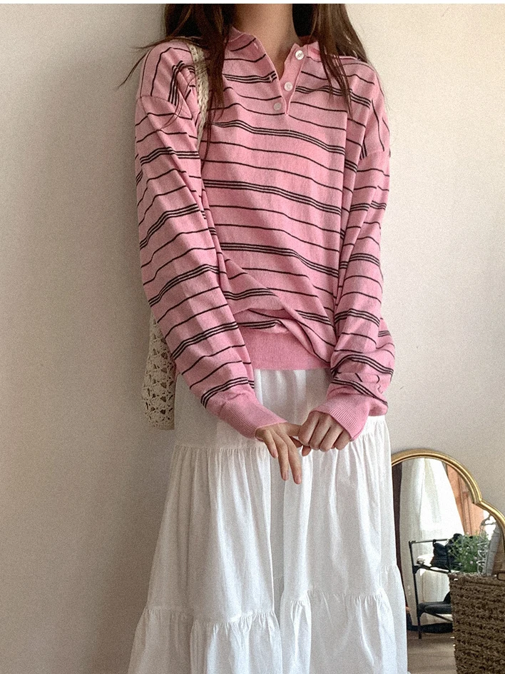 

Korean Sle Vintage Stripe Knitted Sweater Women Early Autumn New Faion Loose Versatile Long Sve Top