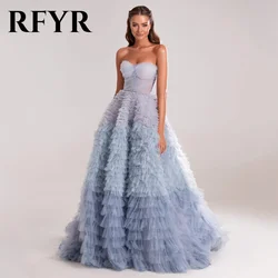 RFYR Chic Blue Ombre Prom Dress Sweetheart Tiered Ruffles Evening Dress Layered Tulle فستان سهرة With Sheer Corset Party Dress