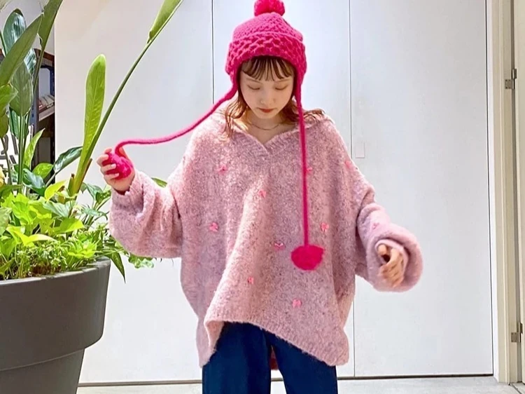 

Милый милый пуловер с бантом для девочек в японском стиле, темно-синий пуловер с воротником, осень-зима, новый универсальный свободный верхний свитер с отложным воротником