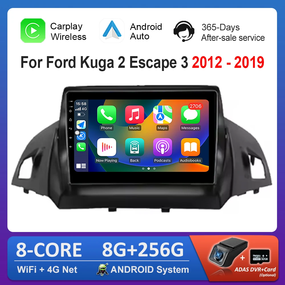 

Carplay DSP Stereo Android System for Ford Kuga 2 Escape 3 2012 - 2019 Navi GPS Car Video Multimedia Player WiFi+4G Split Screen