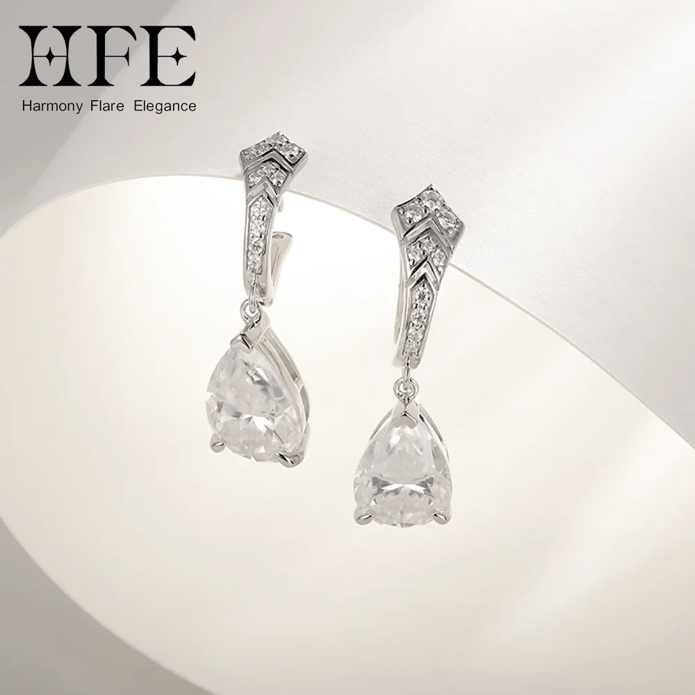 

HFE Pear Shape Moissanite Women's Teardrop Earrings D VVS1 High Quality Pure 925 Silver Elegant Party Jewelry Wedding Earring