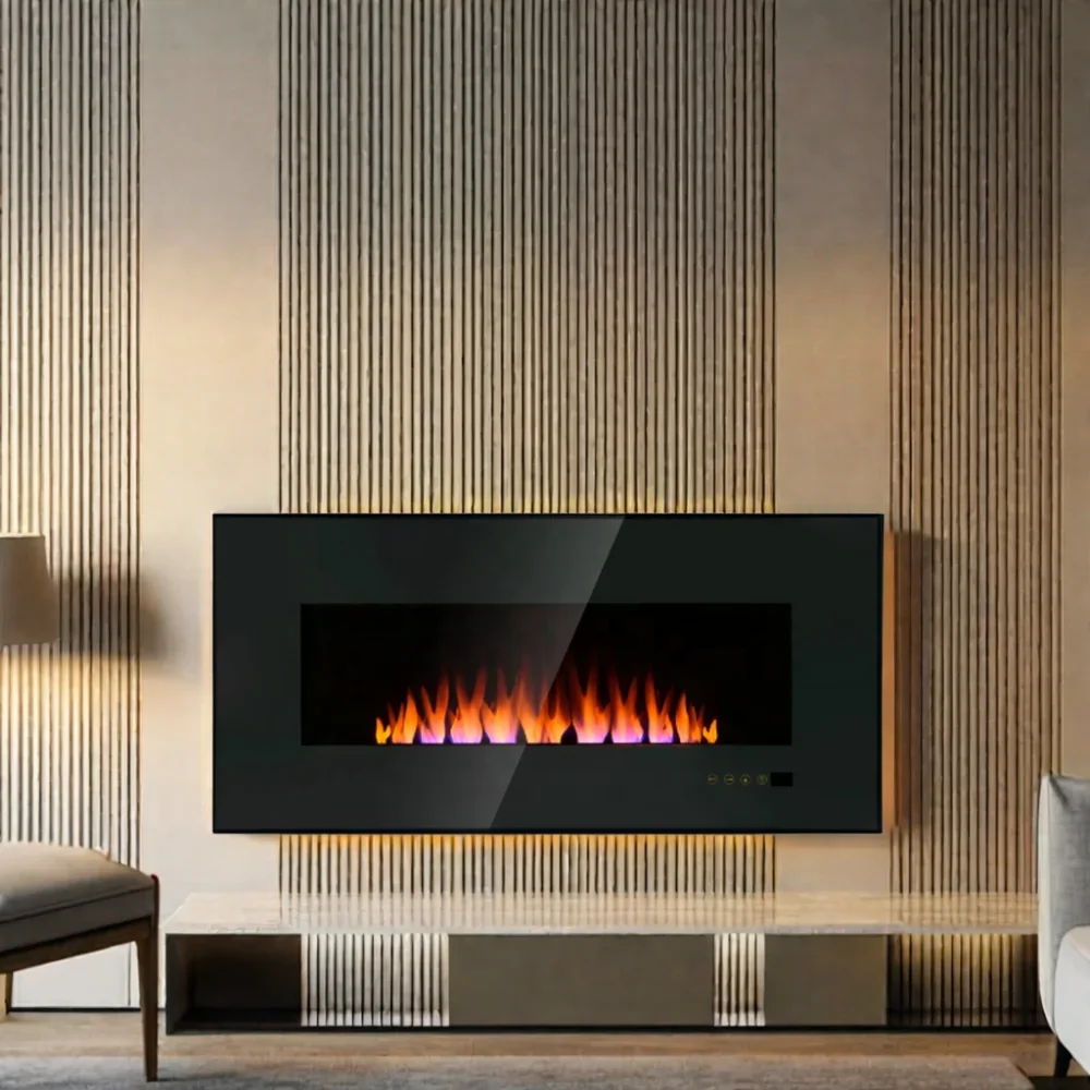 

YYHC-Wall-Mounted Electric Fireplace with LED Flame Decorative Remote-Controlled Feature