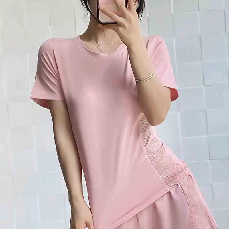 

Женская свободная спортивная футболка из ледяного шелка для фитнеса и йоги, лето 2021, новый стиль, влагопоглощающая, с короткими рукавами