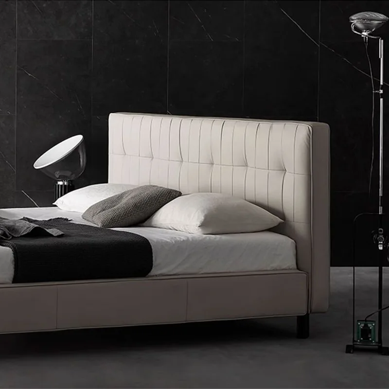 new big black bear suspension bed Italian minimalist leather master bedroom big bed black antique