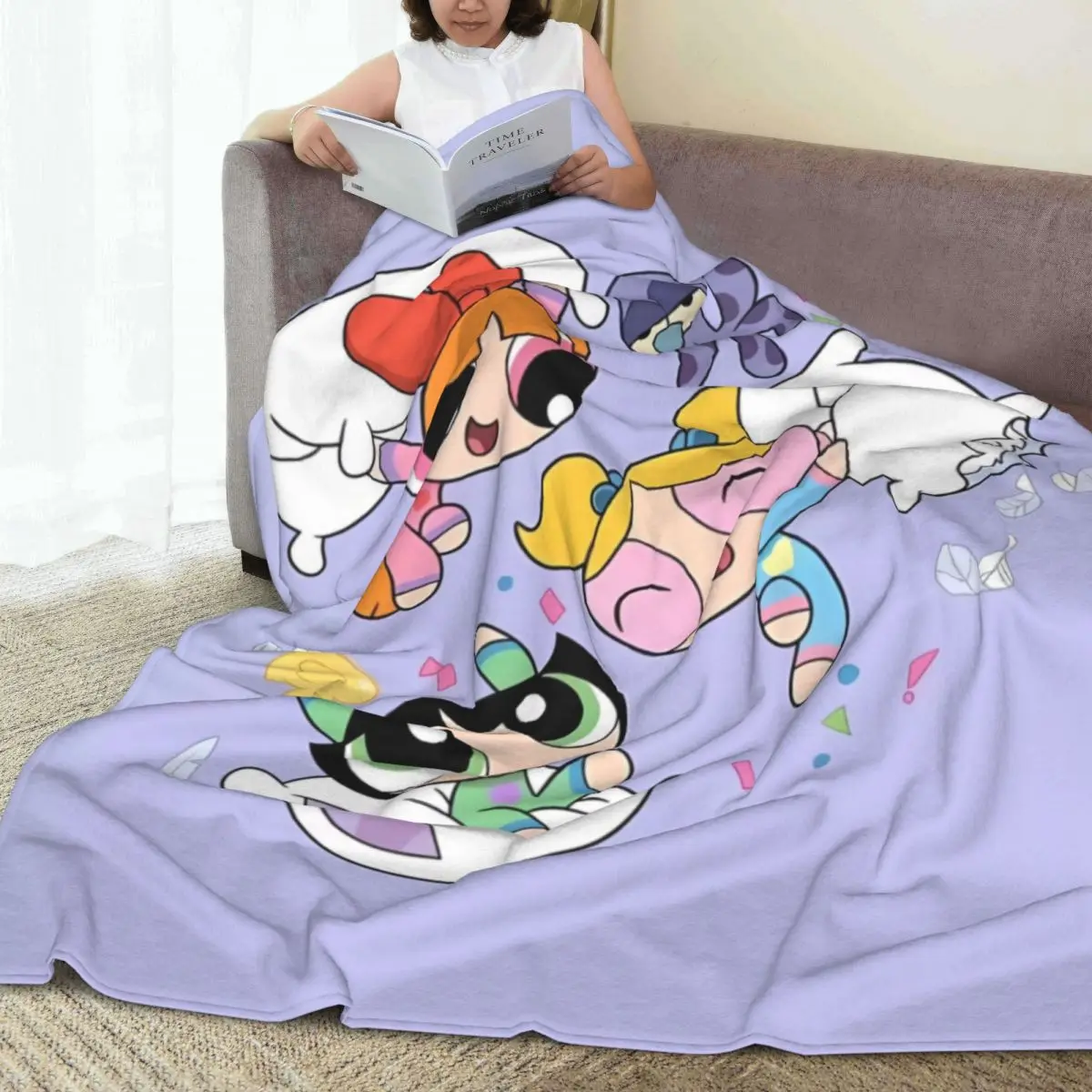 The Powerpuff Girls Play Flannel Blanket Warm Soft Throw Blanket for Outdoor Travel Funny Bedspread Sofa Bed Cover