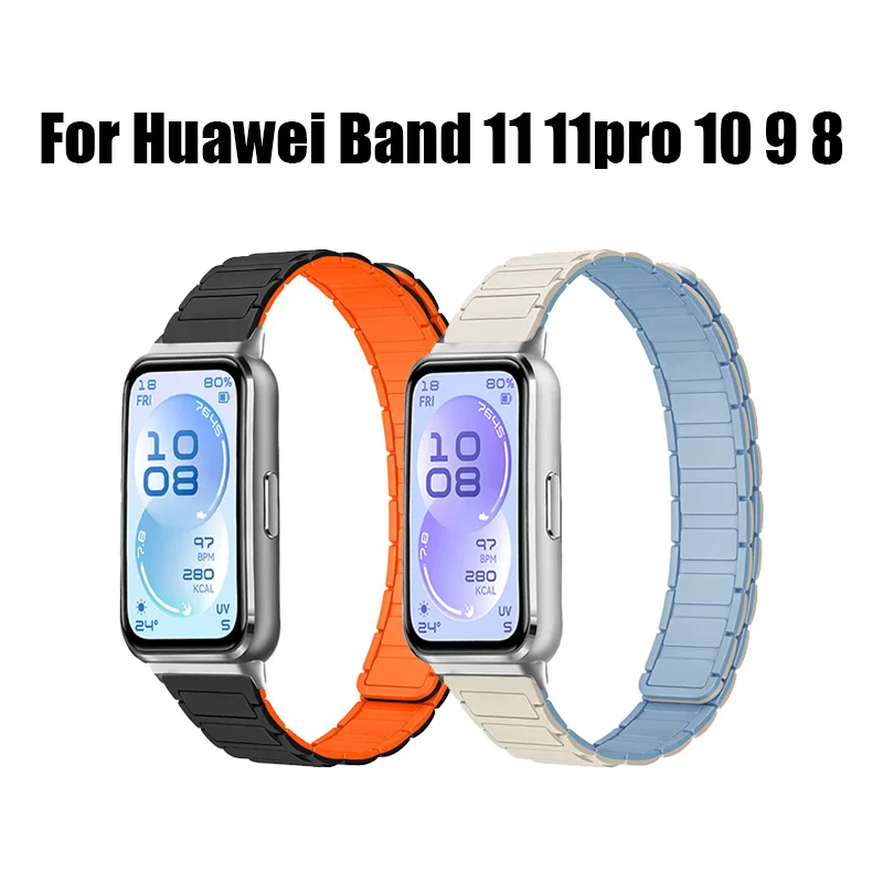 Bracelet magnétique en Silicone pour Huawei Band 11, 11pro, 10, 9, 8, Bracelet de Sport de remplacement, Correa smart Band 8, 9, 10, accessoires