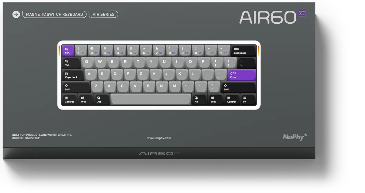 Nuphy Air60 HE Wired Magnetic Gaming Keyboard,61 Keys Rapid Trigger,60% Compact,Actuation Point Adjustable, 8K Hz Polling Rate