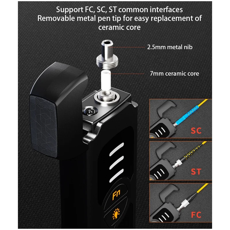 Fiber Optic Tester Pen Type Red Light Visual Fault Locator Rechargeable Optical Cable Test Optical Power Meter 5Mw