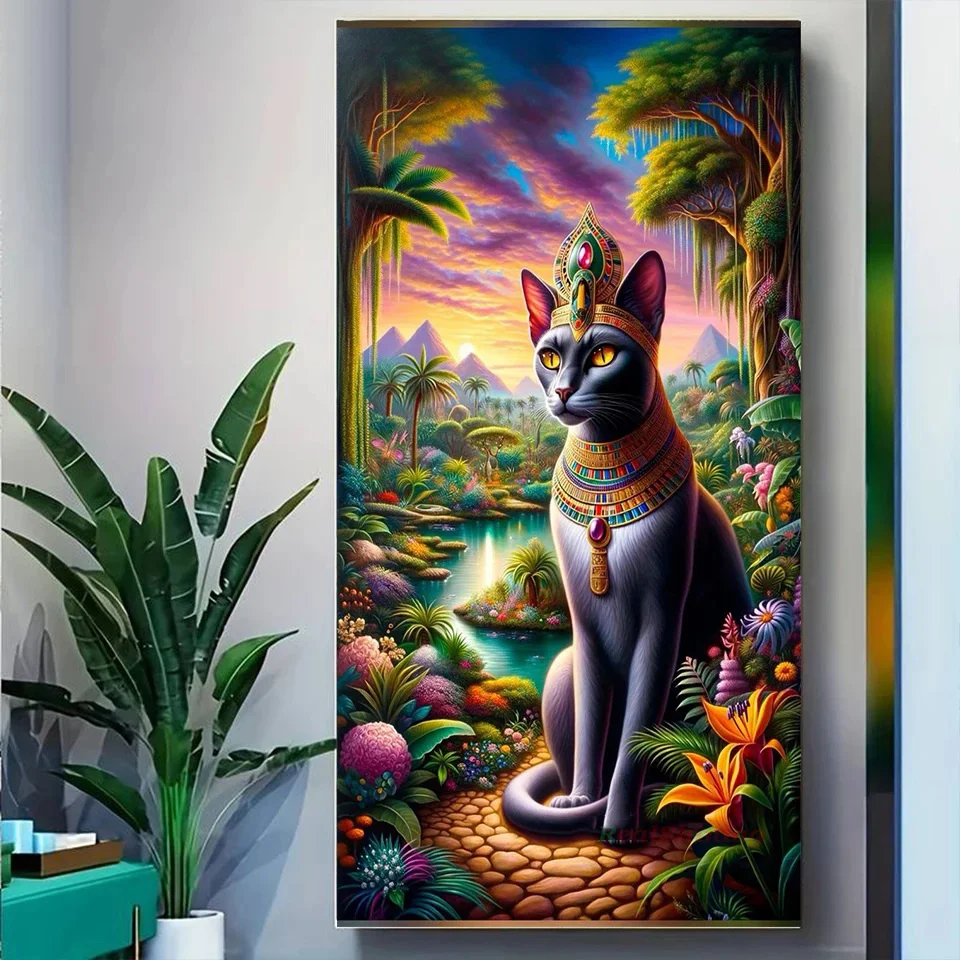 The Ancient Egyptian Goddess of Home Cat Queen Diamond Painting New 2024 Diy Full Round Diamond Art Mosaic Bastet Home Decor