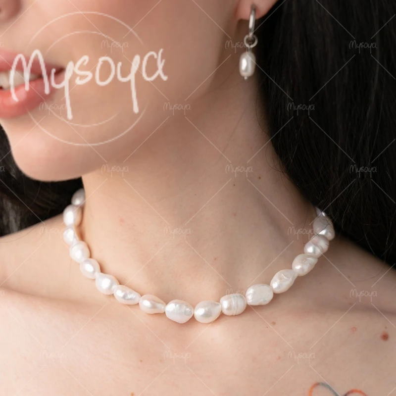 

MYSOYA 8-9mm White Baroque Pearl Necklace, Suitable for Birthday/ Anniversary/ Wedding/ Mother's Day/ Father's Day Gift A0943