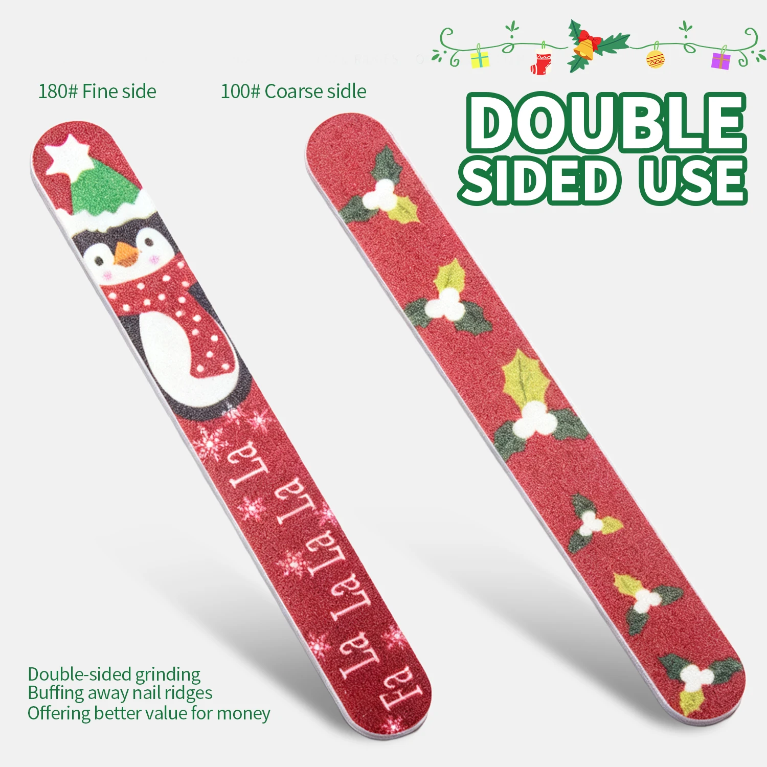 Nailpop Weihnachts-Nagelfeile, doppelseitig, Körnung 100/180, Schleifpapier, EVA, tragbar, professioneller Salon, Heimgebrauch, Nagelkunst-Werkzeug, 1/4/5 Stück