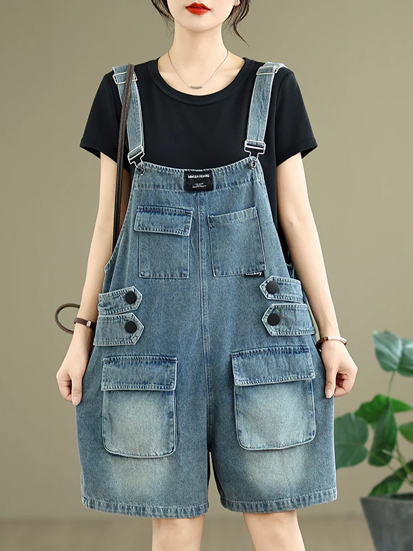 

Свободные повседневные джинсовые комбинезоны для женщин: летние, новые, модные, омолаживающие, с шортами до колен и завышенной талией