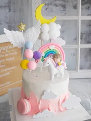 Unicorn Theme Cake Topper Happy Birthday Rainbow Stars Girl Birthday Baby Shower Party  Cake Decoration for Girl's 16th Birthday