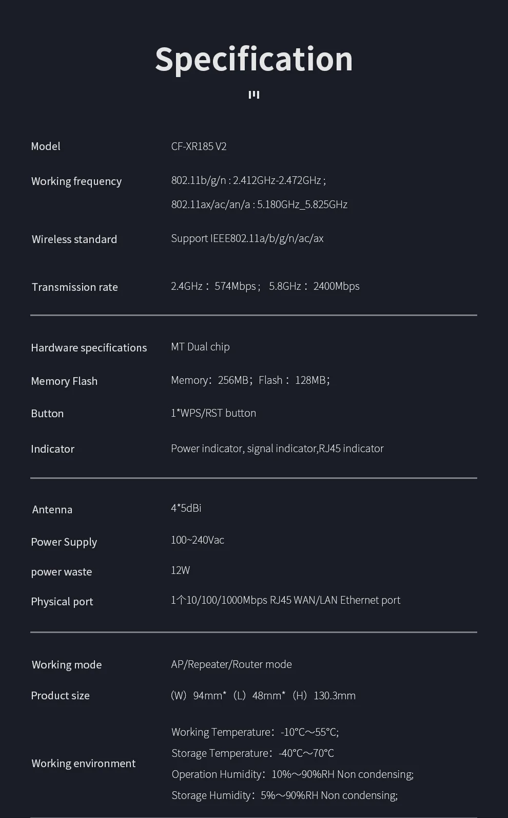 COMFAST 3000 Mbit/s WiFi6 Repeater Wireless Dual Band 2,4 G/5,8 G WiFi Verstärker Signal 4 Antenne Long Range Signal Booster Für Zuhause – Detail 15