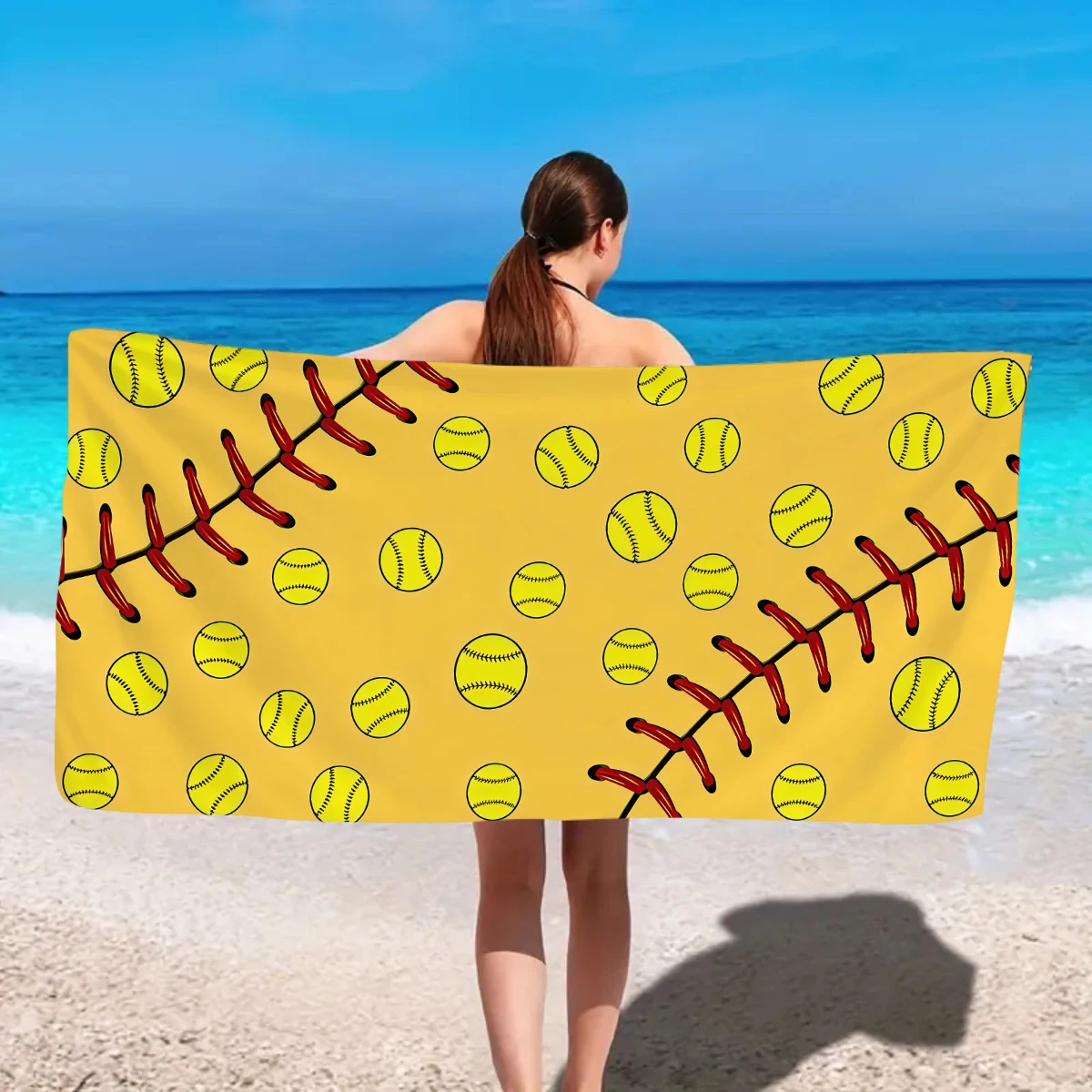 1pc ultra-fine fiber dinosaur sloth tennis printed beach towel, suitable for camping, beach, swimming essential beach towel