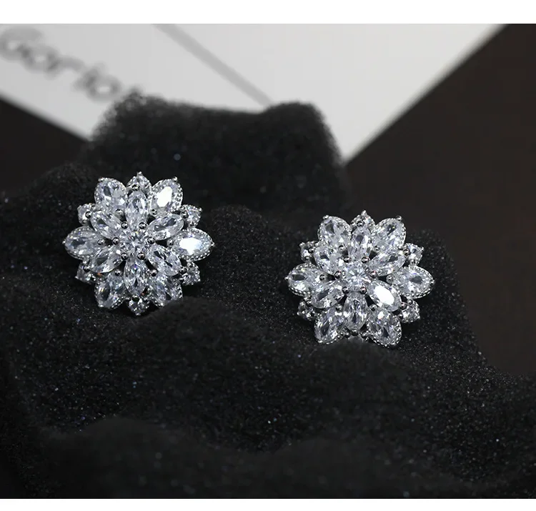 925 Sterling Silver AAA cyrkonia kwiaty stadniny kolczyki dla kobiet luksusowa panna młoda dama modna biżuteria antyalergiczna — zdjęcie 4