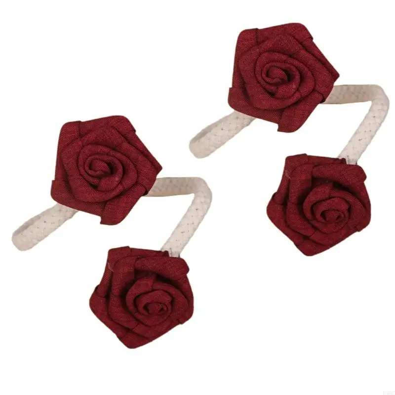  2Pack Adjustable Curtain Tiebacks Rustics Cloth Rope and Cloth Flower Holders Holdbacks for Window Drapes Decorations