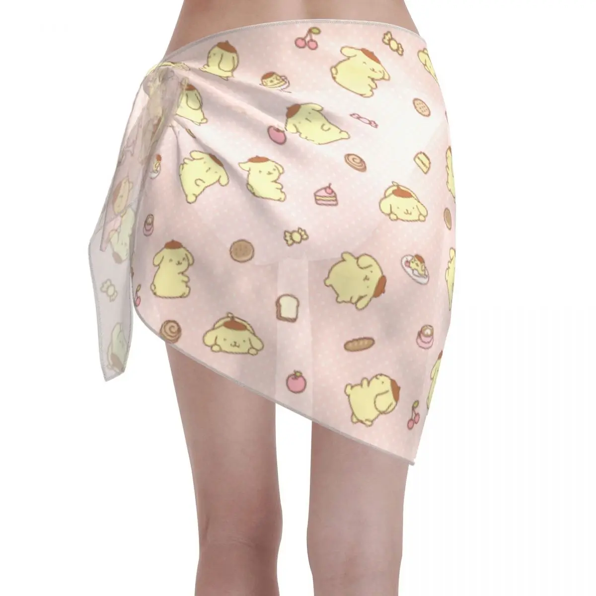 Sanrio Pompompurin Kawaii Sarong Coverups voor Vrouwen Badpak Wrap Badpak Rok Strand Bikini Cover up Badmode Chiffon