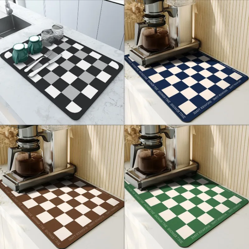 

Посуда с шаховым узором и принтом, впитывающая сливная подушка, тарелки, нескользящий изоляционный коврик, разные размеры, настольный домашний декор