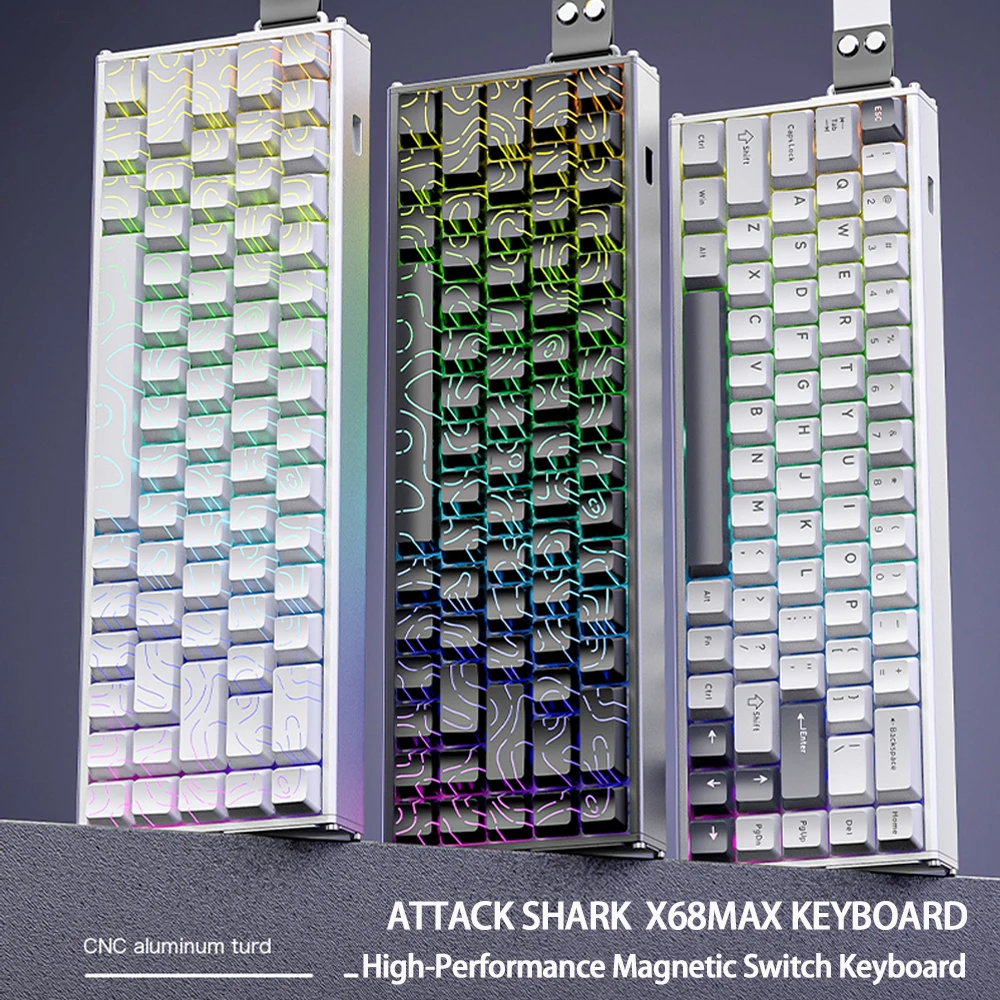 

X68MAX ATTACK SHARK Алюминиевая магнитная клавиатура с ЧПУ, скорость опрокидывания 8000 Гц, 0,005 мм, точность 256 К, выборка, колпачки для клавиш из ПБТ, веб-драйвер