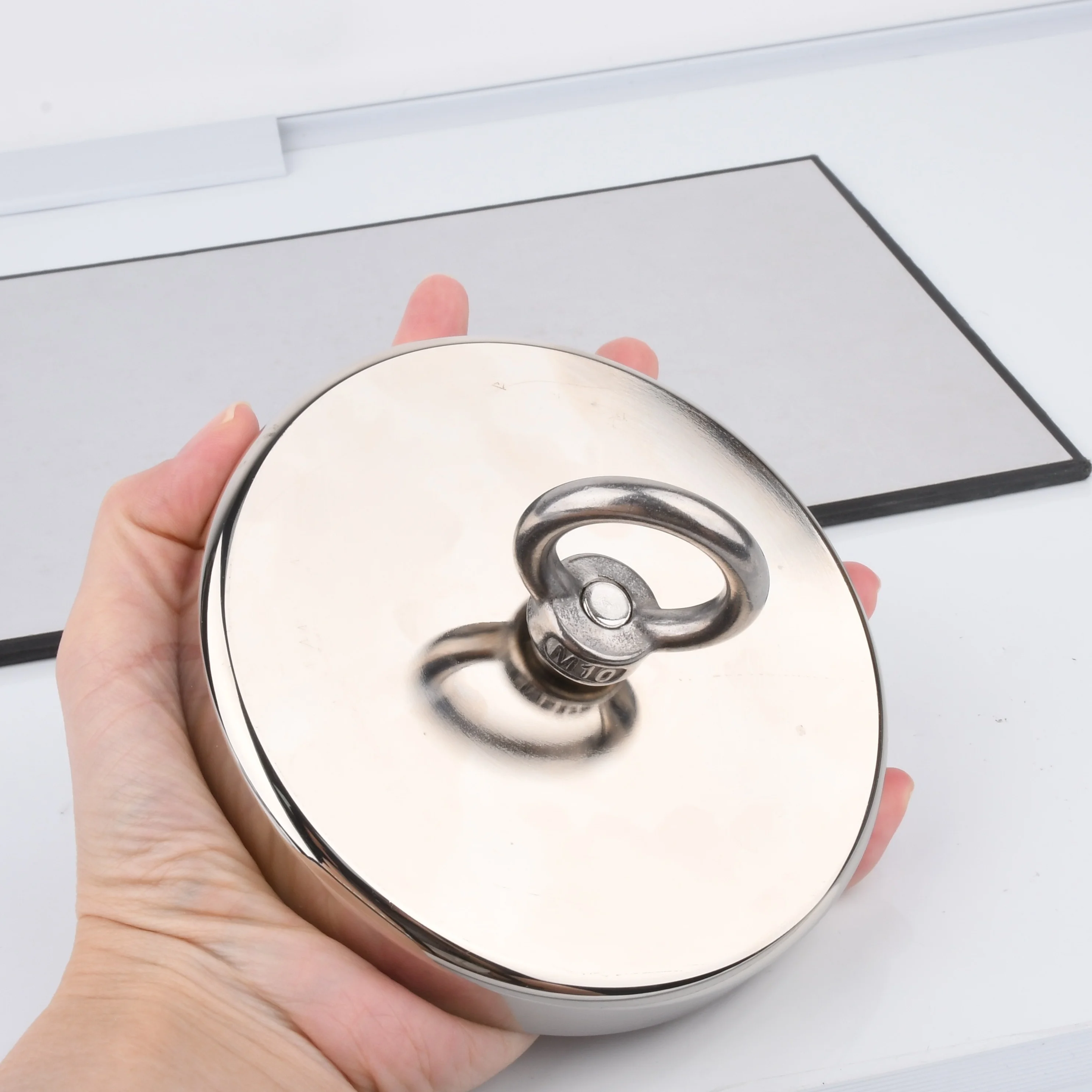 

120mm Sturdy Metal Neodymium Magnet, Fishing Magnet with Countersunk Ring Bolt, Safely Recyclable