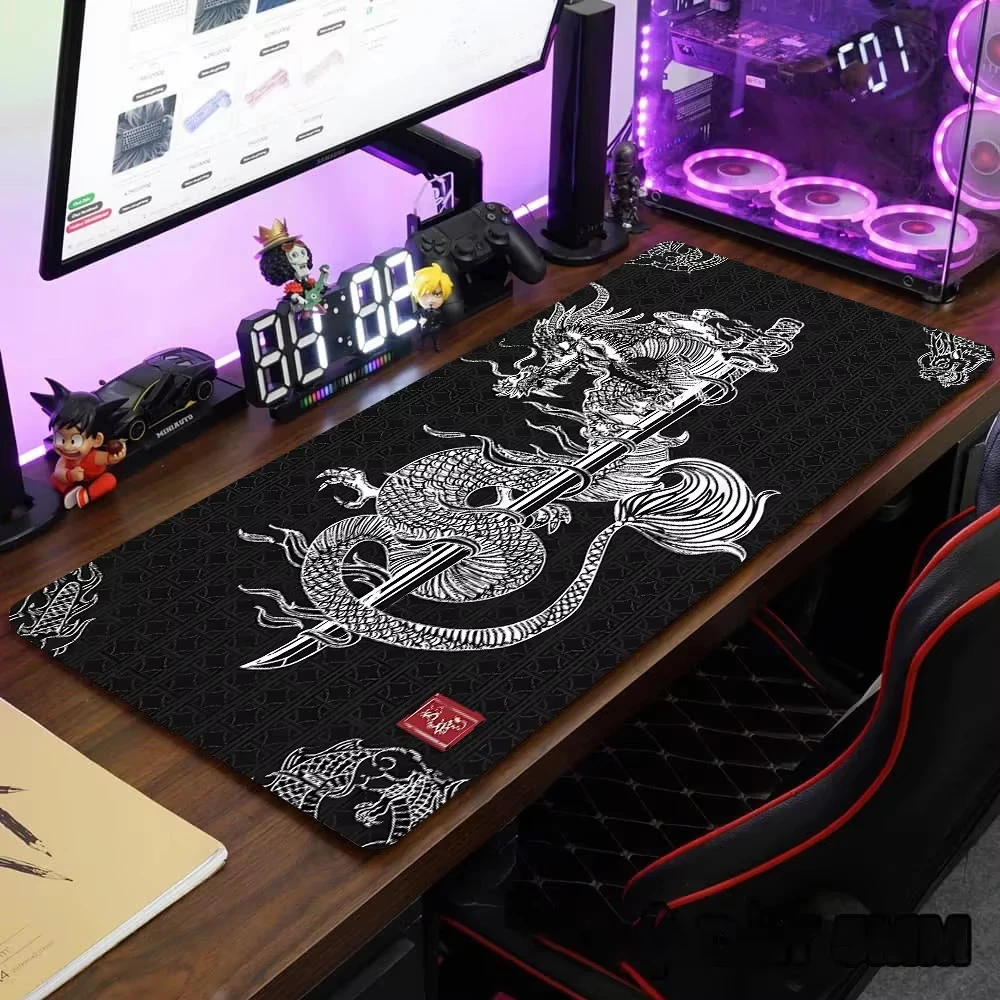 VIKAMA Red Flower Ocean Wave Traditional Chinese Dragon XXL Desk Mat Non Slip Rubber Gaming Mouse Pad Home Office Tabletop Decor view 4