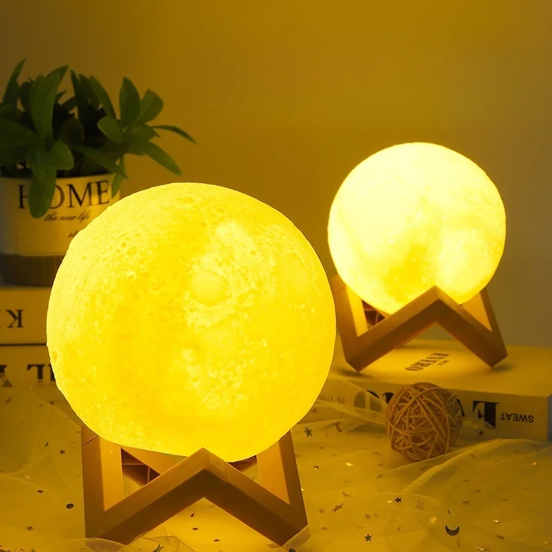 LED ضوء الليل 10 سنتيمتر مصباح القمر بطارية تعمل بالطاقة مع حامل مصباح النجوم ديكور غرفة نوم أضواء ليلية الاطفال هدية زر خلية #2