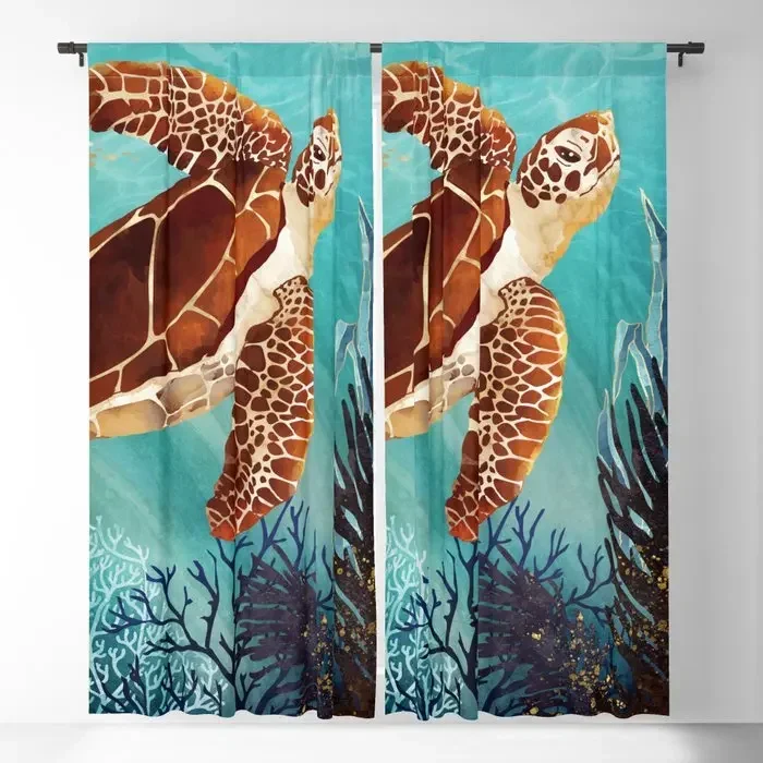 

Metallic Sea Turtle Blackout Curtains 3D Print Window Curtains For Bedroom Living Room Decor Window Treatments