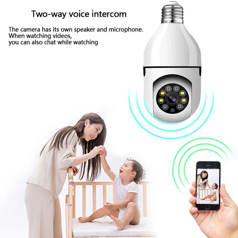 YIlot 2MP E27 Bulb Camera Wifi Surveillance Camera Night Vision Full Color Auto Rotating Wireless Surveillance Security Monitor