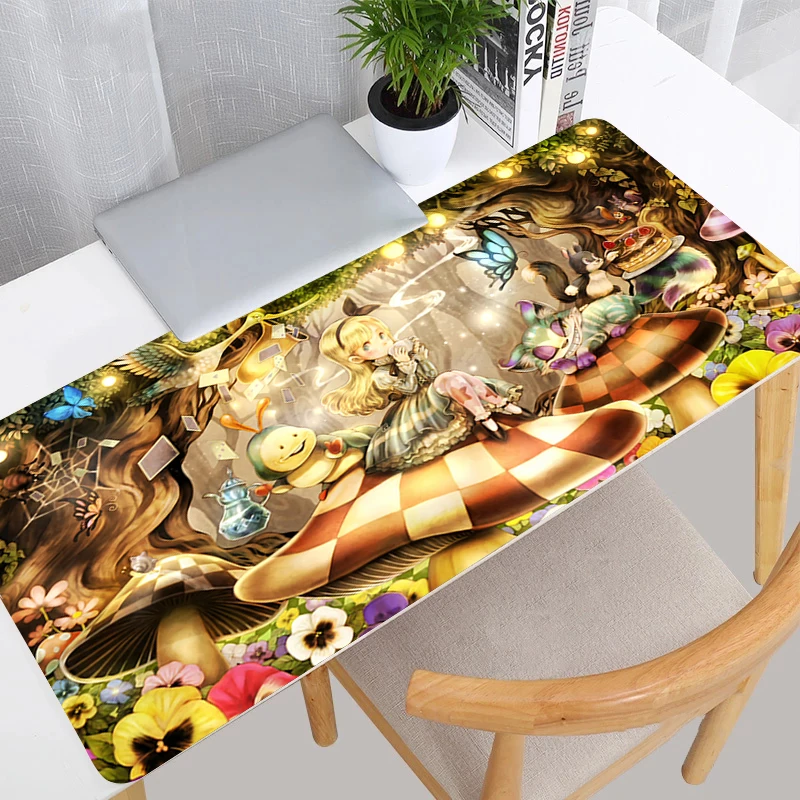 Extra Gaming Mouse Pad Computer Edge White Laptop Keyboard Carpet Mouse Mat Non-Slip A-Alice in Wonderland Rubber Table Rug