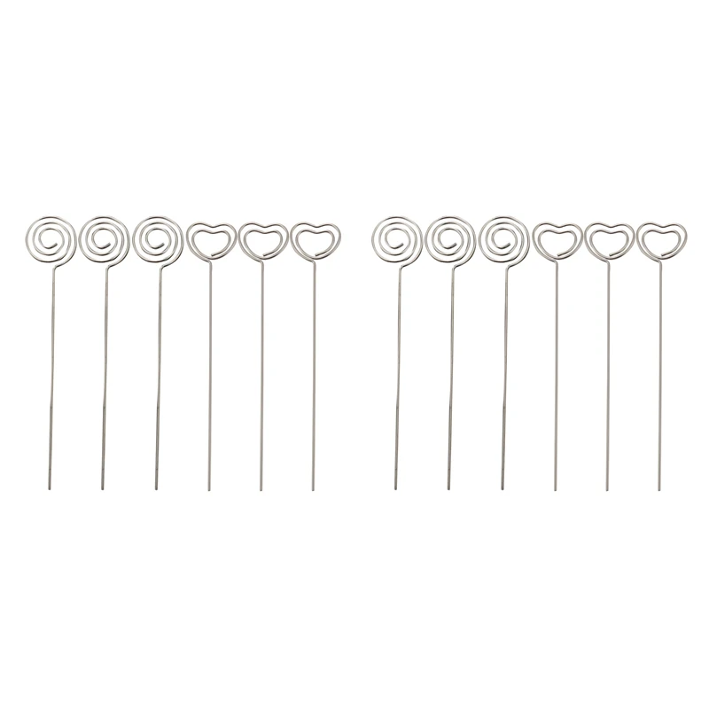 Clip de Metal para notas, soportes para tarjetas y números de mesa, soporte para fotos redondo y en forma de corazón, plateado, 120 unidades