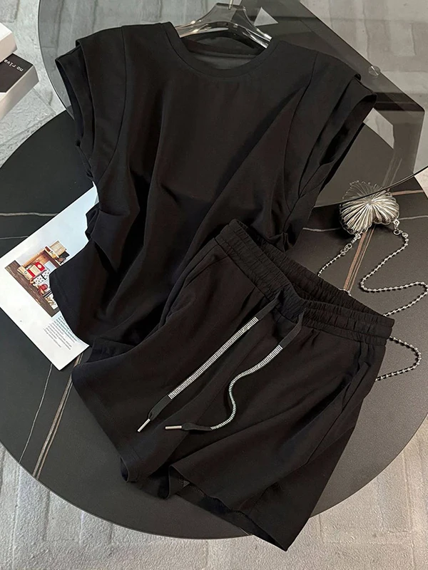 

plus Size 300 Pounds Casual Sports Set Women's Thin Short Sleeve Top High Waist A-Line Shorts Two-Piece Set Summer Fashion