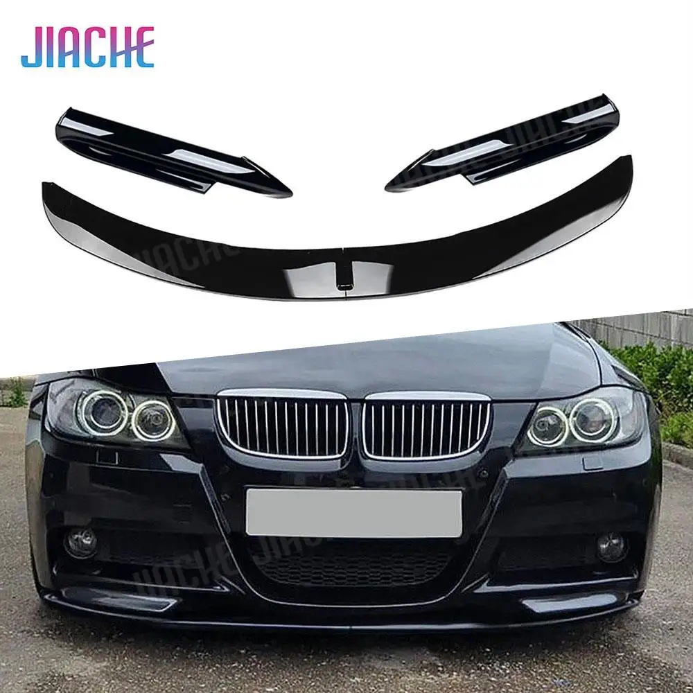 For BMW 3 Series E90 M-Tech Sport 2005-2008 Carbon Look Car Front Bumper Spoiler Lip+Side Splitter Cover Trim Car Lower Blade