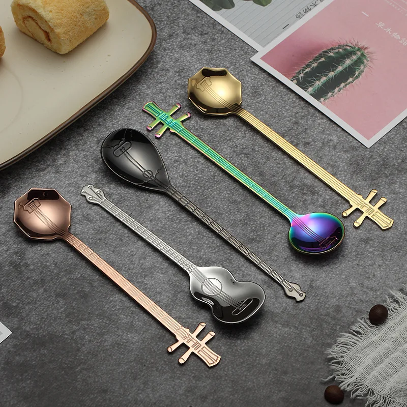 Guitar Coffee Stirring Spoon Stainless Steel Creative Mini Lute Teaspoons Dessert Ice Cream Scoop New Kitchen Utensils